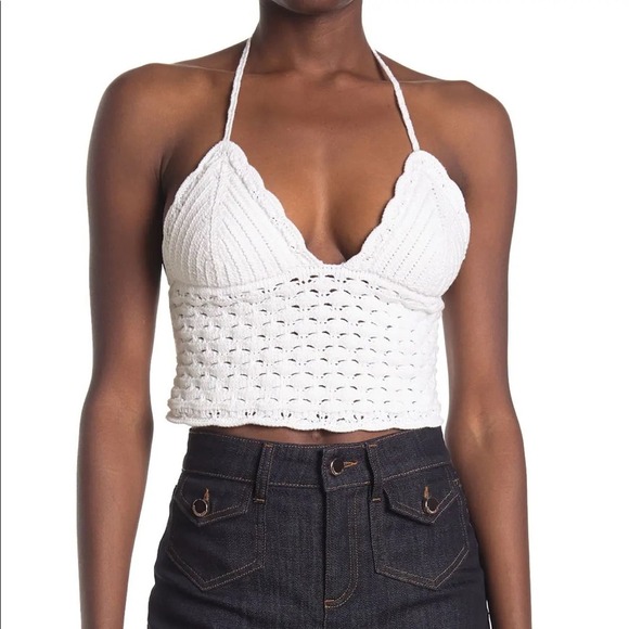 RED Valentino Tops - Red Valentino Halter Crochet Knit Crop Top In Bianco White Women’s Size Large